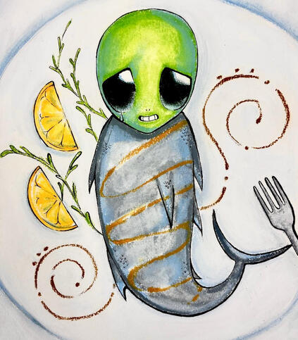 "PLS, enjoy me" (Pen + Crayon) 12x9