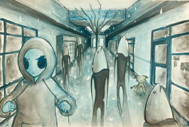 "Stranger Sea" (Watercolor + Acrylic) 11x17